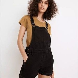 Madewell Adirondack Washed Black Short Overalls